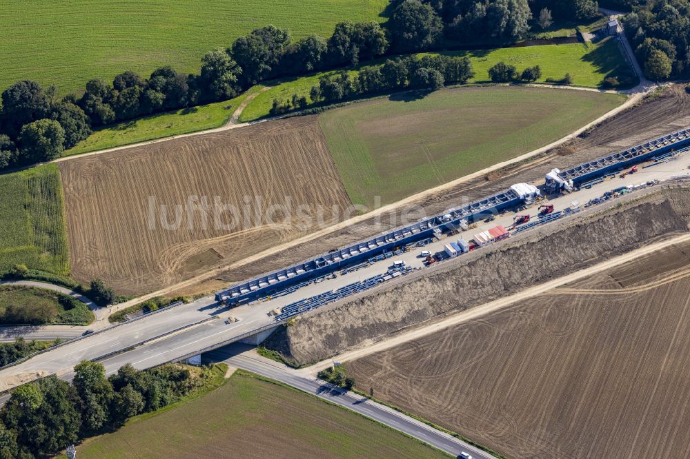 Luftaufnahme Aachen - Baustelle zum Sanierung und Instandsetzung des Autobahn- Brückenbauwerk Haarbachtalbrücke in Aachen im Bundesland Nordrhein-Westfalen, Deutschland