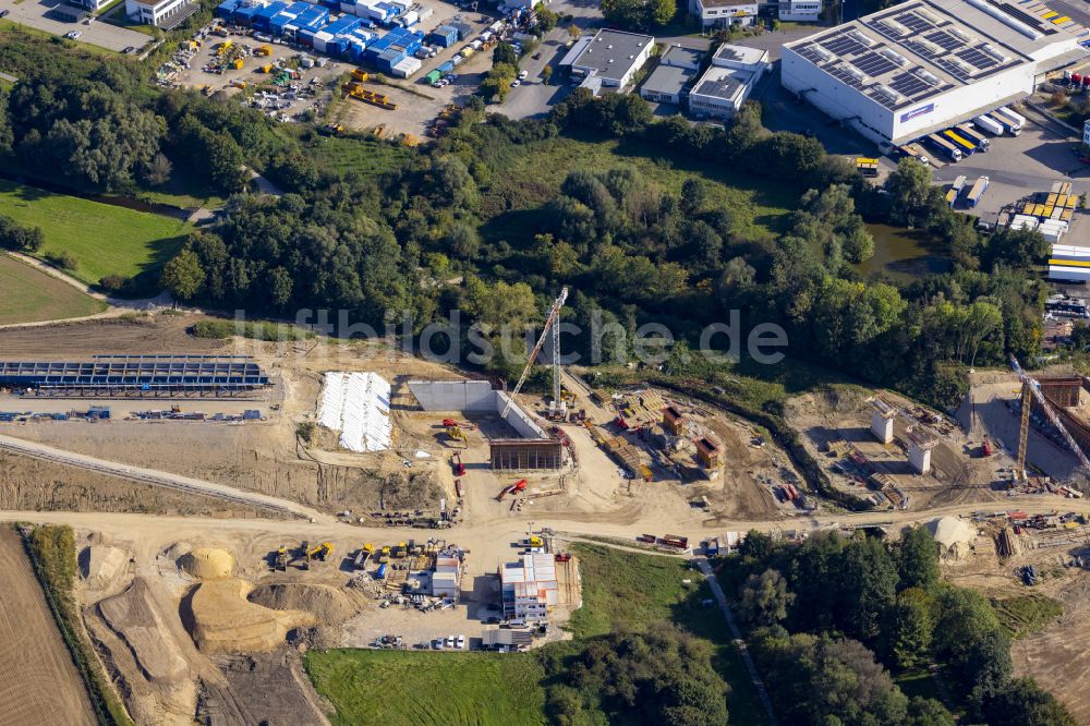 Aachen von oben - Baustelle zum Sanierung und Instandsetzung des Autobahn- Brückenbauwerk Haarbachtalbrücke in Aachen im Bundesland Nordrhein-Westfalen, Deutschland