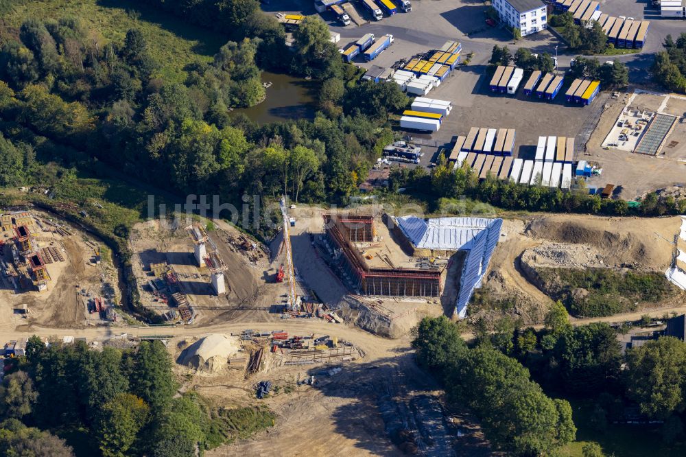 Aachen aus der Vogelperspektive: Baustelle zum Sanierung und Instandsetzung des Autobahn- Brückenbauwerk Haarbachtalbrücke in Aachen im Bundesland Nordrhein-Westfalen, Deutschland