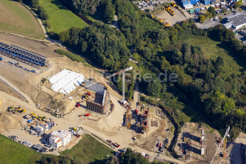 Luftbild Aachen - Baustelle zum Sanierung und Instandsetzung des Autobahn- Brückenbauwerk Haarbachtalbrücke in Aachen im Bundesland Nordrhein-Westfalen, Deutschland