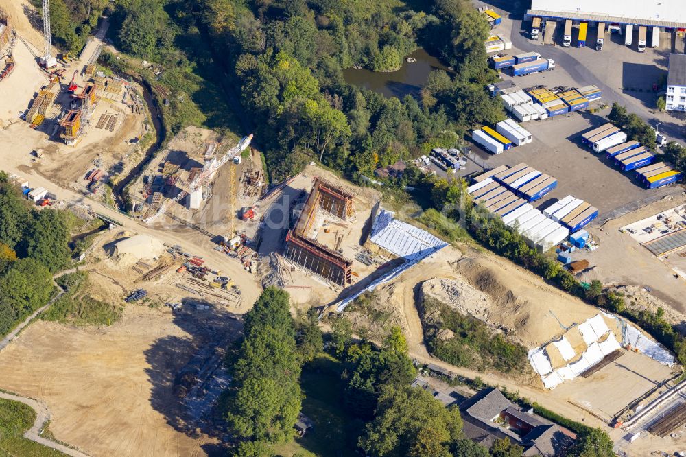 Luftaufnahme Aachen - Baustelle zum Sanierung und Instandsetzung des Autobahn- Brückenbauwerk Haarbachtalbrücke in Aachen im Bundesland Nordrhein-Westfalen, Deutschland