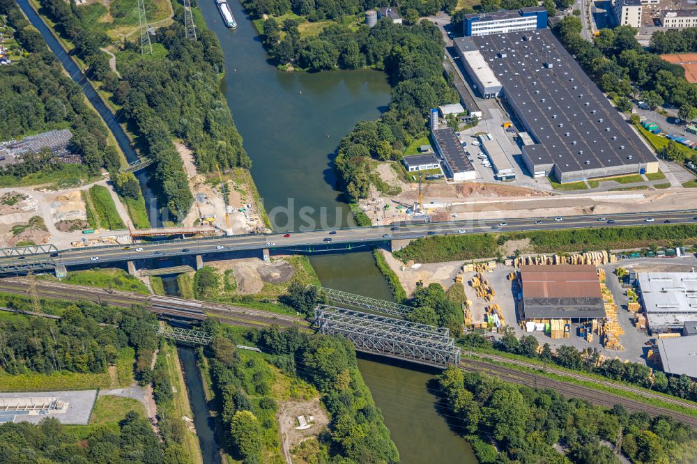 Herne von oben - Baustelle zum Sanierung und Instandsetzung des Autobahn- Brückenbauwerk in Herne im Bundesland Nordrhein-Westfalen, Deutschland