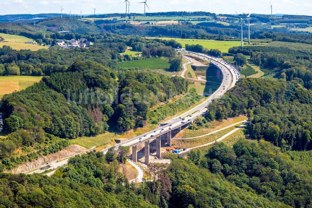 Hagen von oben - Baustelle zum Sanierung und Instandsetzung des Autobahn- Brückenbauwerk Talbrücke Kattenohl der BAB A45 in Hagen im Bundesland Nordrhein-Westfalen, Deutschland