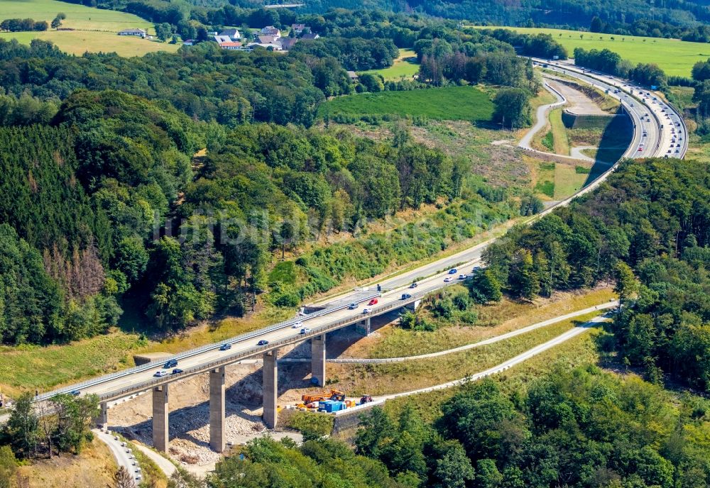 Luftaufnahme Hagen - Baustelle zum Sanierung und Instandsetzung des Autobahn- Brückenbauwerk Talbrücke Kattenohl der BAB A45 in Hagen im Bundesland Nordrhein-Westfalen, Deutschland