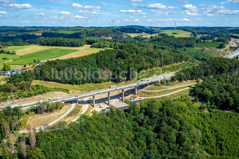 Hagen von oben - Baustelle zum Sanierung und Instandsetzung des Autobahn- Brückenbauwerk Talbrücke Kattenohl der BAB A45 in Hagen im Bundesland Nordrhein-Westfalen, Deutschland