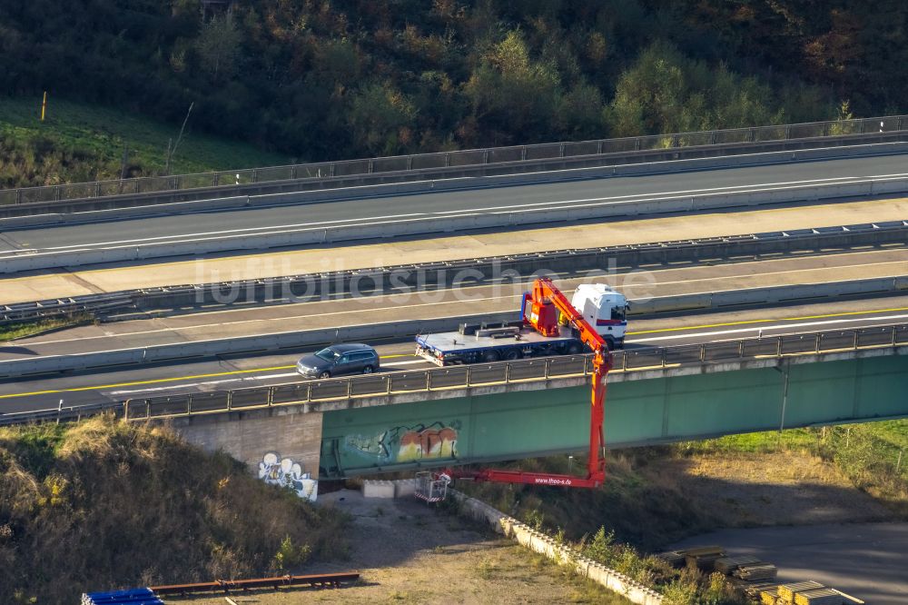 Luftbild Hagen - Baustelle zum Sanierung und Instandsetzung des Autobahn- Brückenbauwerk Talbrücke Kattenohl der BAB A45 in Hagen im Bundesland Nordrhein-Westfalen, Deutschland