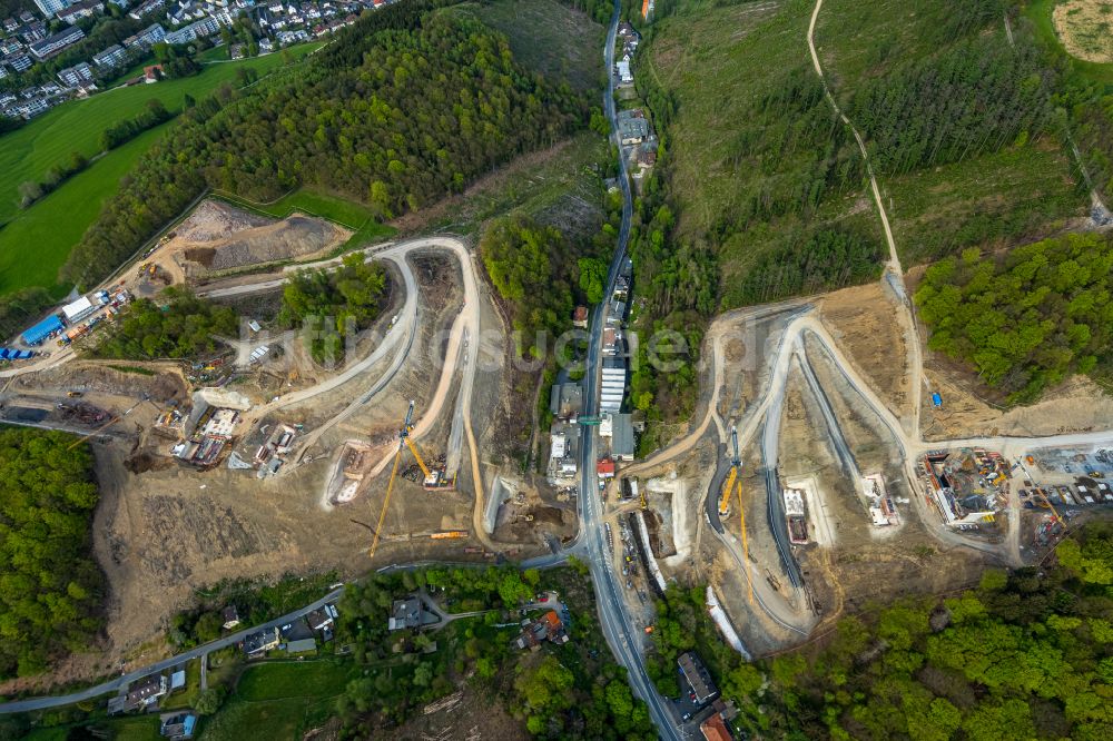 Luftbild Oberrahmede - Baustelle zum Sanierung und Instandsetzung des Autobahn- Brückenbauwerk Talbrücke Rahmede in Oberrahmede im Bundesland Nordrhein-Westfalen, Deutschland