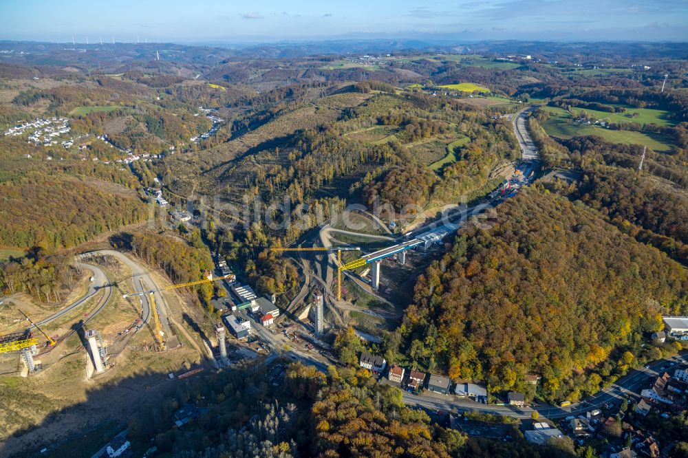 Luftbild Oberrahmede - Baustelle zum Sanierung und Instandsetzung des Autobahn- Brückenbauwerk Talbrücke Rahmede in Oberrahmede im Bundesland Nordrhein-Westfalen, Deutschland