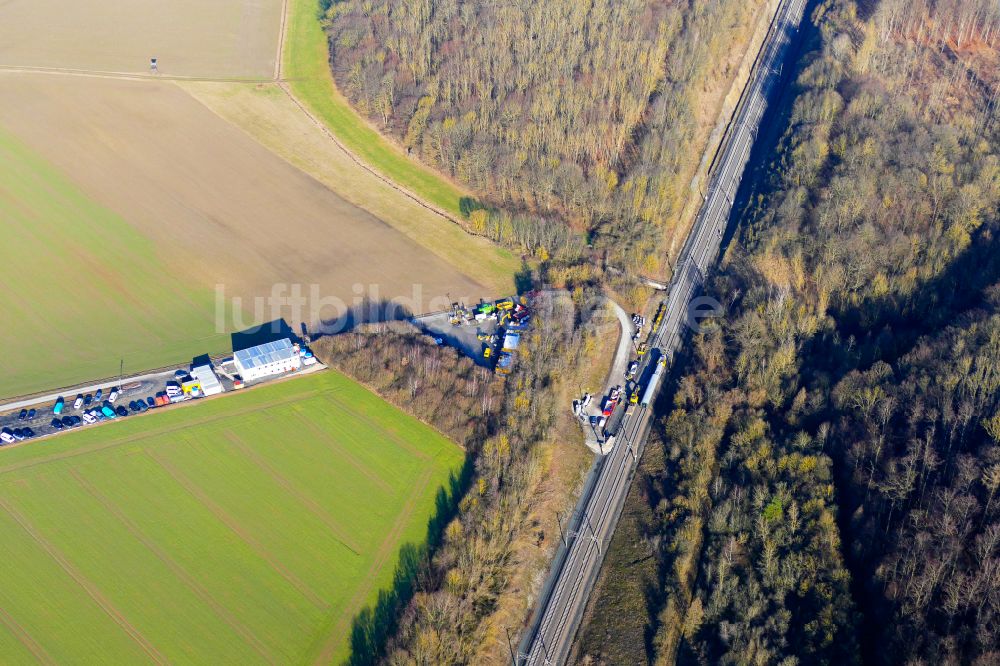 Scheden von oben - Baustelle zum Schienen- Tunnel- Neubau Rauhebergtunnel in Scheden im Bundesland Niedersachsen, Deutschland