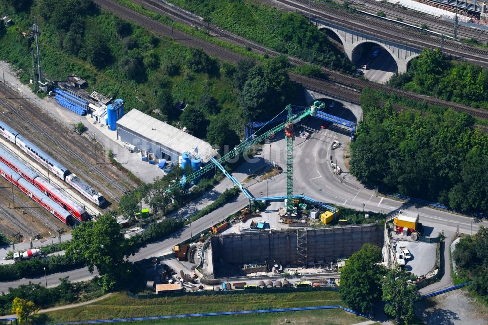 Stuttgart von oben - Baustelle zum Schienen- Tunnel- Neubau des Tunnel Bad Cannstatt in Stuttgart im Bundesland Baden-Württemberg, Deutschland