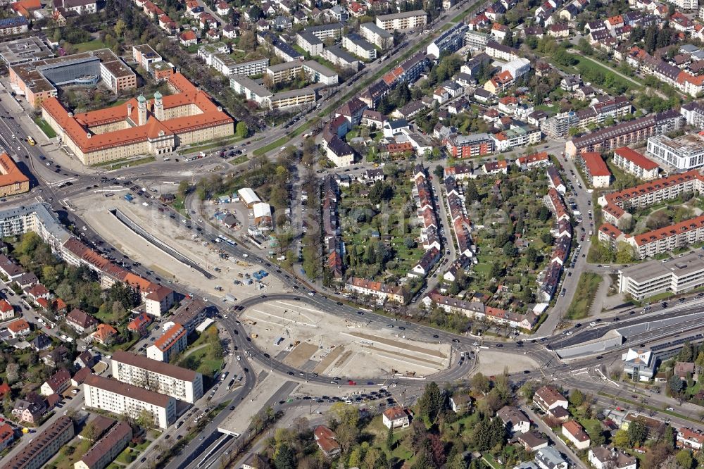 Luftaufnahme München - Baustelle zum Tunnel- Neubau am Luise-Kiesselbach-Platz in München im Bundesland Bayern