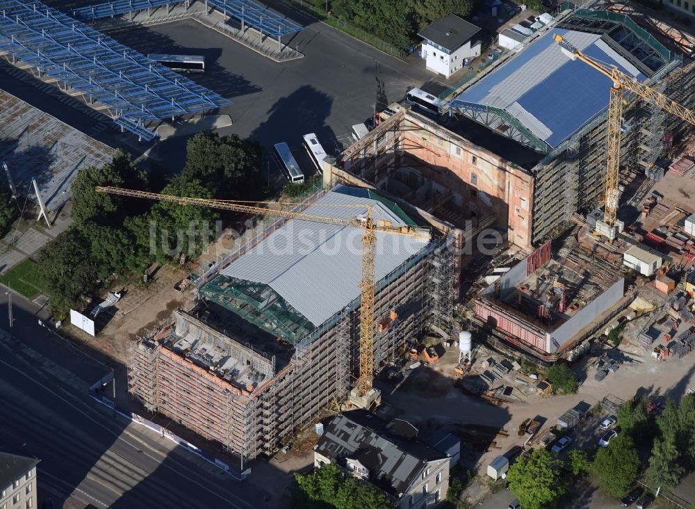 Chemnitz von oben - Baustelle zum Umbau der Aktienspinnerei in die Bibliothek der TU Chemnitz in Chemnitz im Bundesland Sachsen