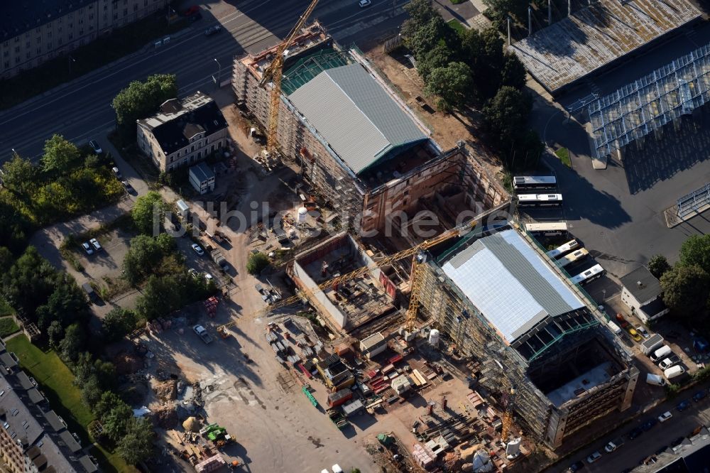 Chemnitz aus der Vogelperspektive: Baustelle zum Umbau der Aktienspinnerei in die Bibliothek der TU Chemnitz in Chemnitz im Bundesland Sachsen