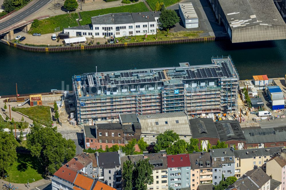 Luftbild Dortmund - Baustelle zum Umbau eines alten Speichergebäudes im Hafen in Dortmund im Bundesland Nordrhein-Westfalen, Deutschland