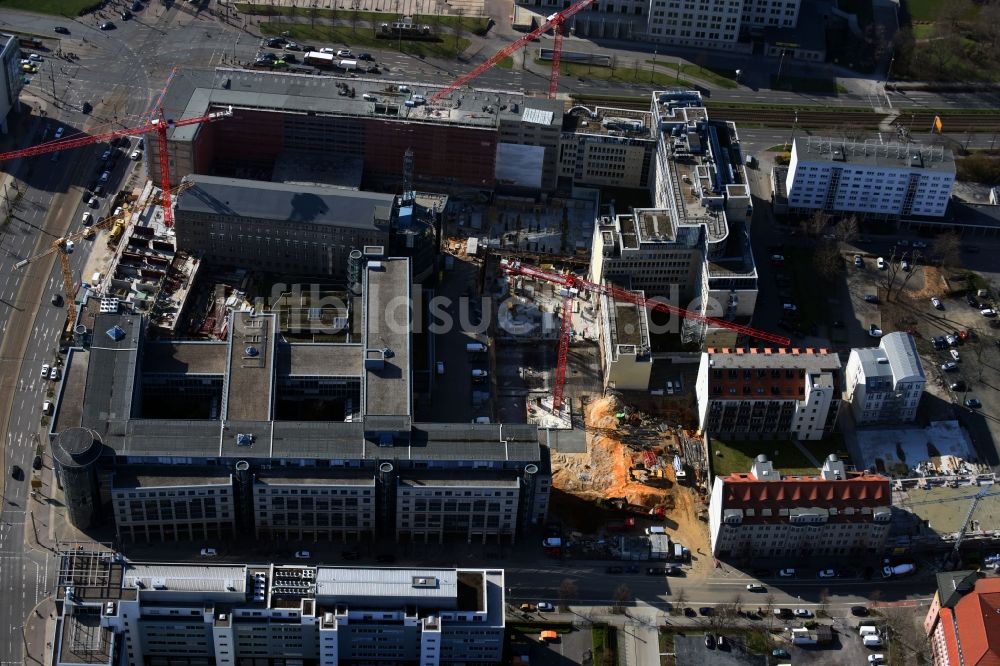 Leipzig von oben - Baustelle zum Umbau und Ausbau des denkmalgeschützten Altbau- Gebäudes der Firma REINBAU GmbH in Leipzig im Bundesland Sachsen