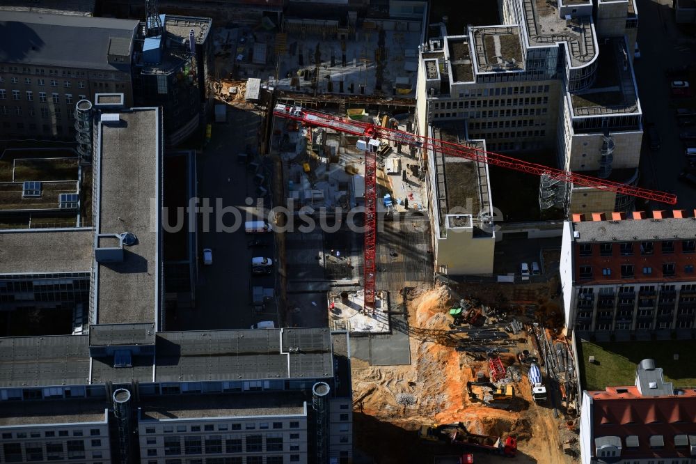 Leipzig aus der Vogelperspektive: Baustelle zum Umbau und Ausbau des denkmalgeschützten Altbau- Gebäudes der Firma REINBAU GmbH in Leipzig im Bundesland Sachsen