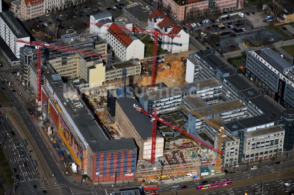 Leipzig von oben - Baustelle zum Umbau und Ausbau des denkmalgeschützten Altbau- Gebäudes der Firma REINBAU GmbH in Leipzig im Bundesland Sachsen