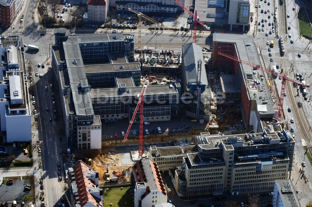 Luftaufnahme Leipzig - Baustelle zum Umbau und Ausbau des denkmalgeschützten Altbau- Gebäudes der Firma REINBAU GmbH in Leipzig im Bundesland Sachsen