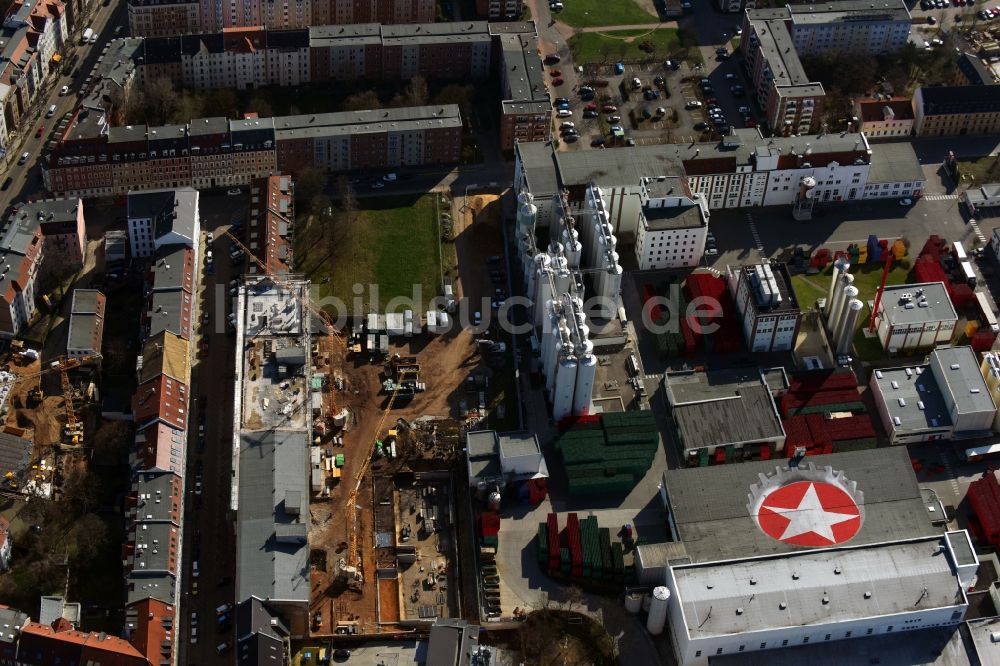 Leipzig aus der Vogelperspektive: Baustelle zum Umbau und Ausbau des denkmalgeschützten Altbau- Gebäudes der Stadtbau Wohnprojekte GmbH in Leipzig im Bundesland Sachsen