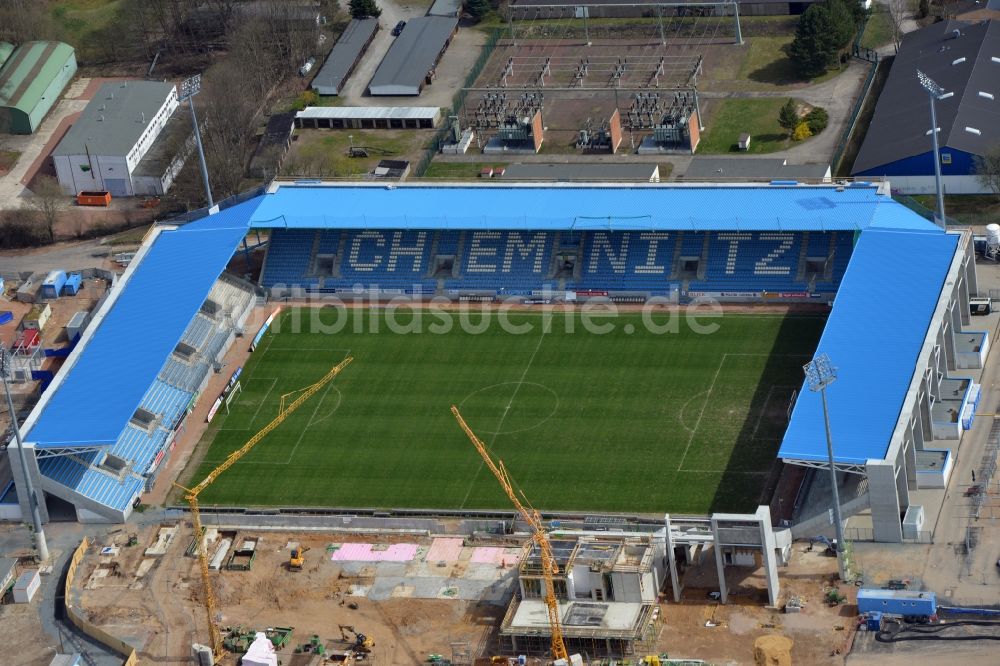 Luftbild Chemnitz - Baustelle zum Umbau des CFC - Stadion in Chemnitz im Bundesland Sachsen