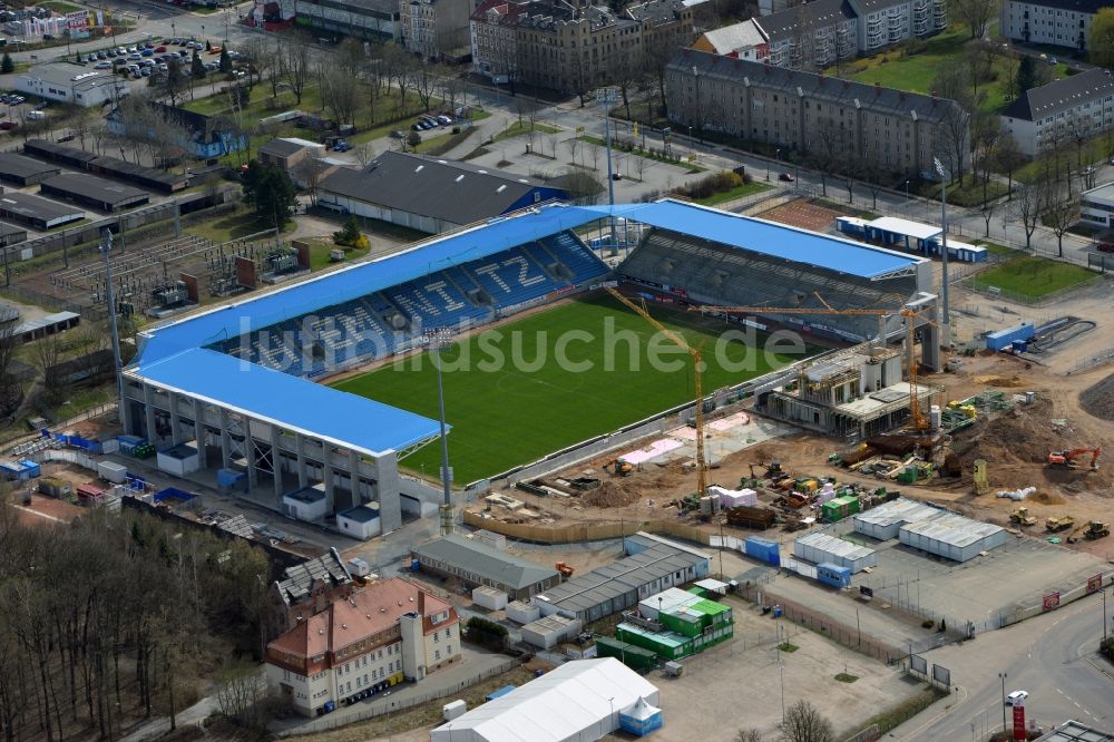 Chemnitz aus der Vogelperspektive: Baustelle zum Umbau des CFC - Stadion in Chemnitz im Bundesland Sachsen