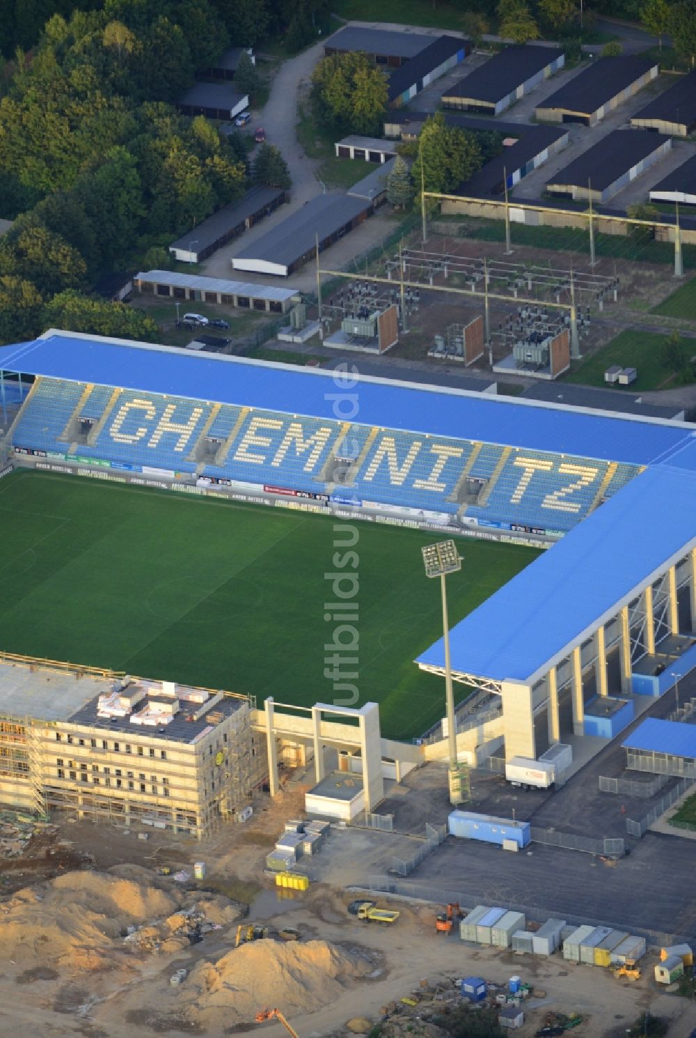 Luftbild Chemnitz - Baustelle zum Umbau des CFC - Stadion in Chemnitz im Bundesland Sachsen