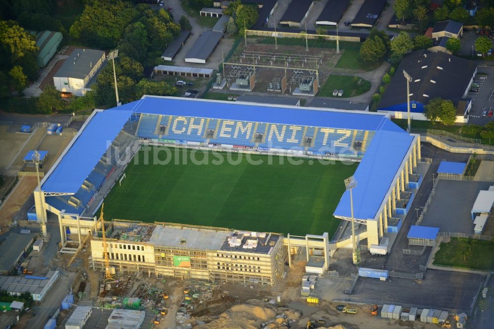 Chemnitz von oben - Baustelle zum Umbau des CFC - Stadion in Chemnitz im Bundesland Sachsen