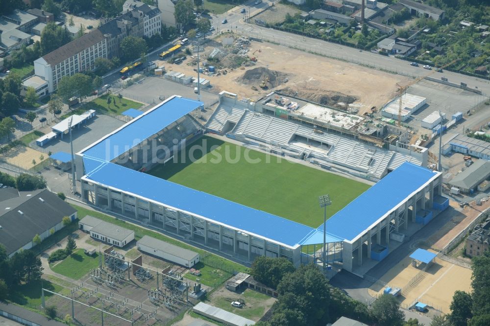 Chemnitz aus der Vogelperspektive: Baustelle zum Umbau des CFC - Stadion in Chemnitz im Bundesland Sachsen