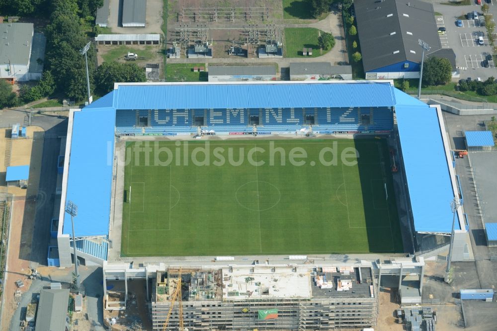 Chemnitz von oben - Baustelle zum Umbau des CFC - Stadion in Chemnitz im Bundesland Sachsen