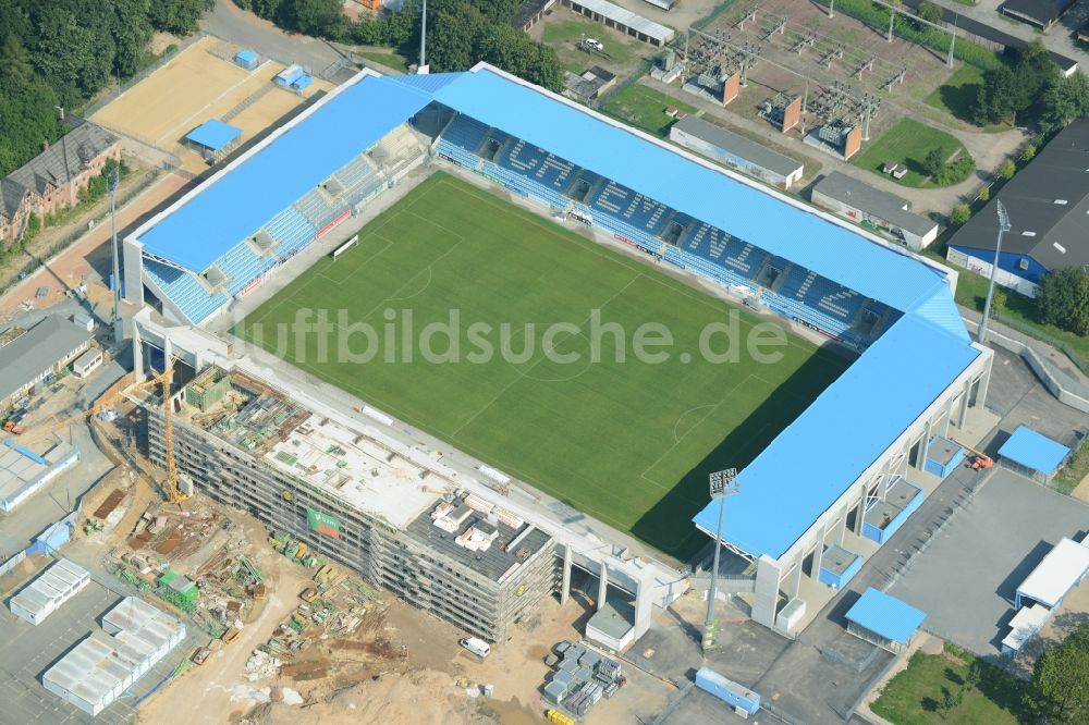 Luftbild Chemnitz - Baustelle zum Umbau des CFC - Stadion in Chemnitz im Bundesland Sachsen