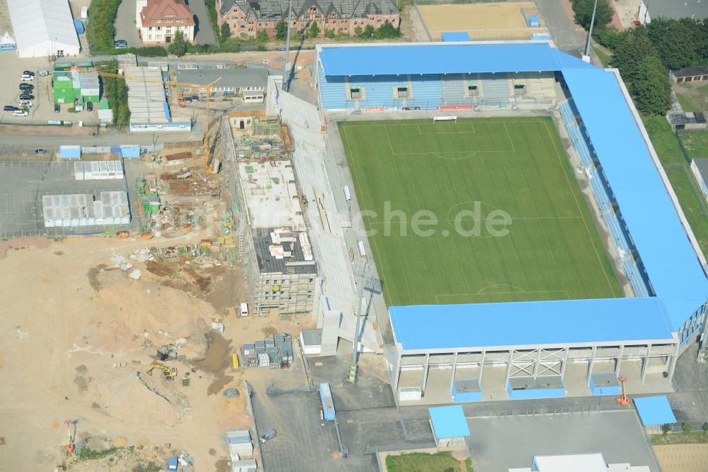 Luftaufnahme Chemnitz - Baustelle zum Umbau des CFC - Stadion in Chemnitz im Bundesland Sachsen