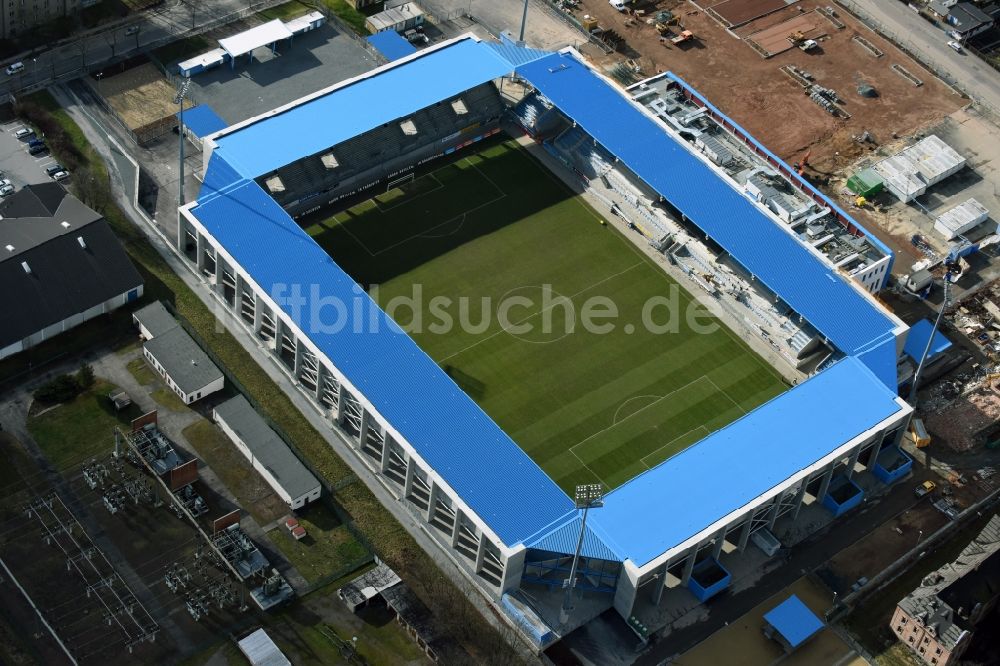 Chemnitz aus der Vogelperspektive: Baustelle zum Umbau des CFC - Stadion in Chemnitz im Bundesland Sachsen