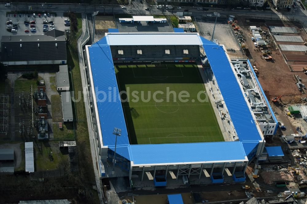 Luftaufnahme Chemnitz - Baustelle zum Umbau des CFC - Stadion in Chemnitz im Bundesland Sachsen