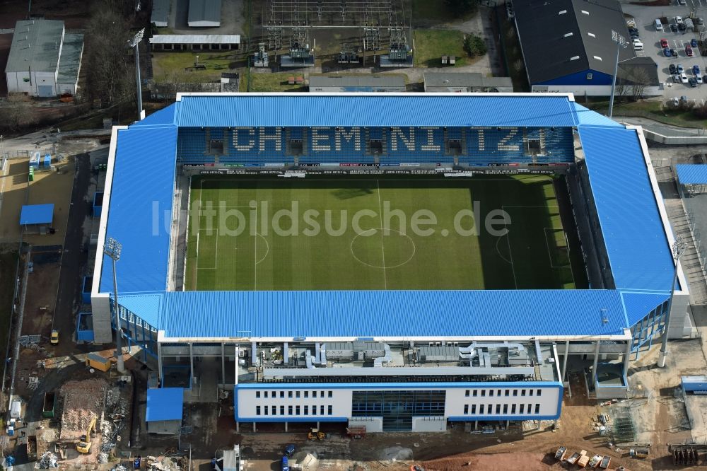 Chemnitz von oben - Baustelle zum Umbau des CFC - Stadion in Chemnitz im Bundesland Sachsen