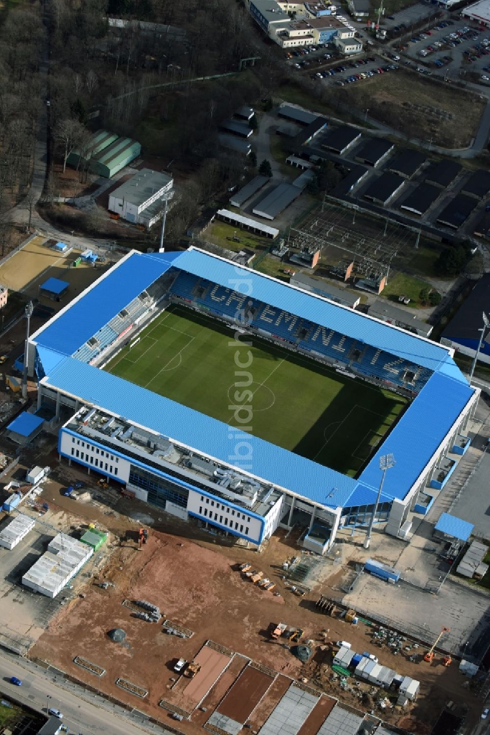 Luftbild Chemnitz - Baustelle zum Umbau des CFC - Stadion in Chemnitz im Bundesland Sachsen