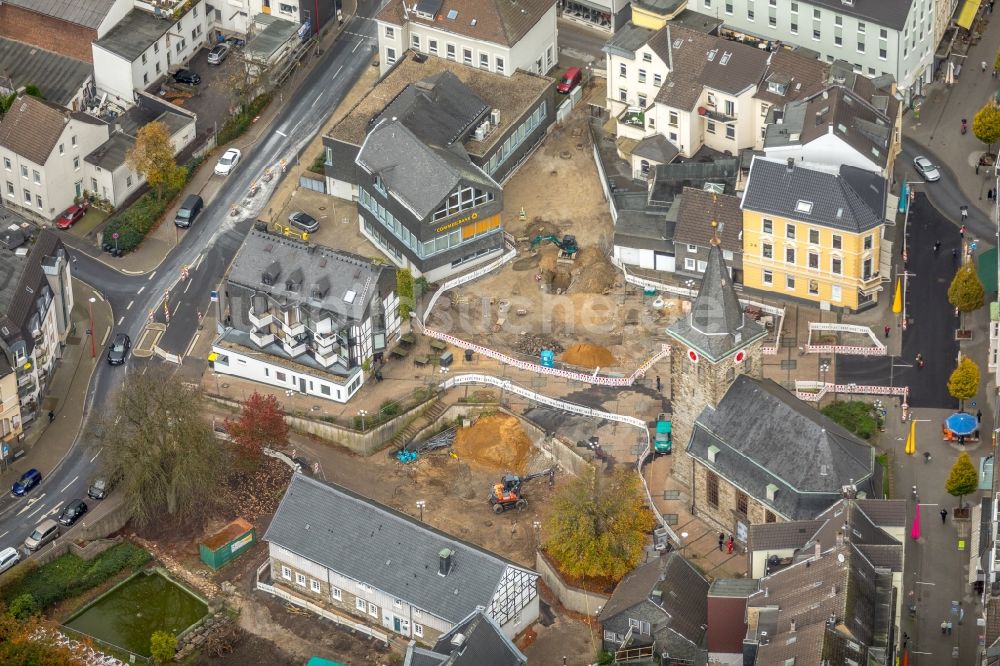 Velbert von oben - Baustelle zum Umbau für einen neuen Platz Am Offers in Velbert im Bundesland Nordrhein-Westfalen, Deutschland