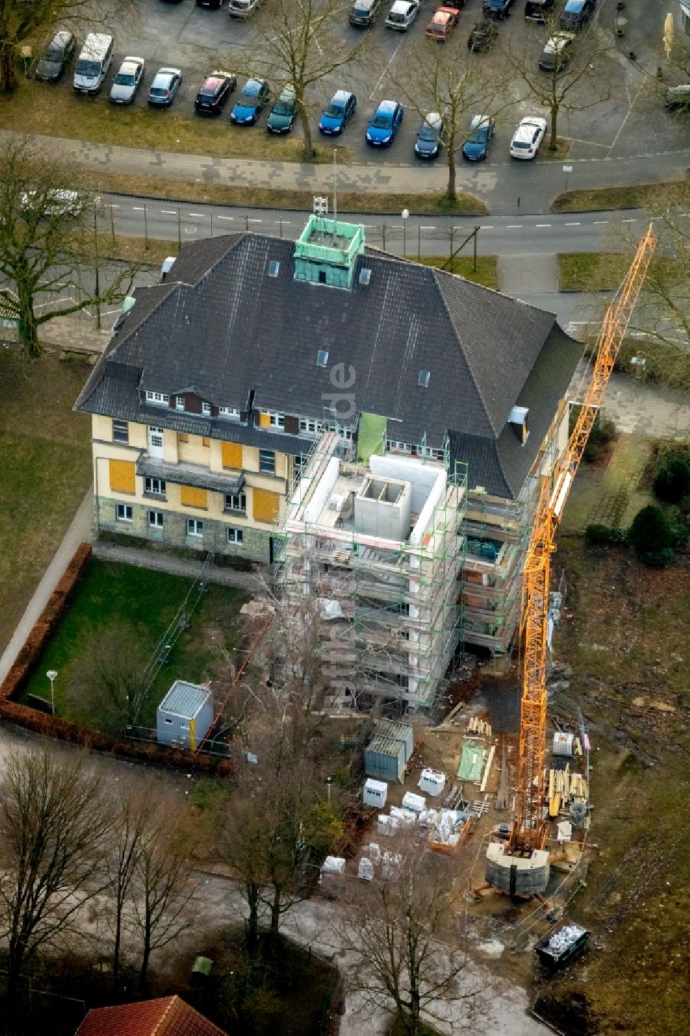 Hamm von oben - Baustelle zum Umbau am Gebäude der Stadtverwaltung - Rathaus Stadt Hamm, Rathaus Heessen am Bockelweg in Hamm im Bundesland Nordrhein-Westfalen, Deutschland