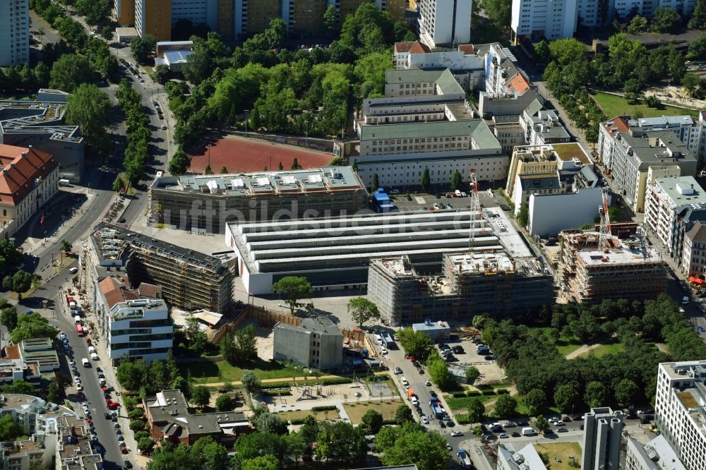 Luftaufnahme Berlin - Baustelle zum Umbau Gelände der ehemaligen Berliner Blumen Großmarktes in Berlin Kreuzberg