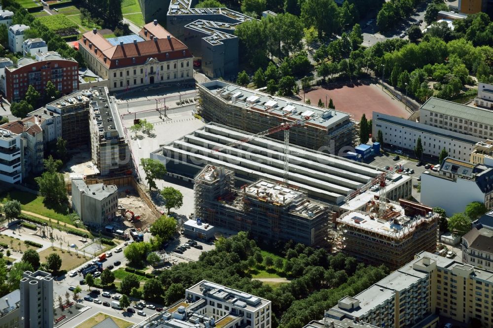 Luftaufnahme Berlin - Baustelle zum Umbau Gelände der ehemaligen Berliner Blumen Großmarktes in Berlin Kreuzberg