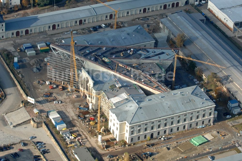 Dresden von oben - Baustelle zum Umbau Militärhistorisches Museum der Bundeswehr ( MHM ) in Dresden im Bundesland Sachsen