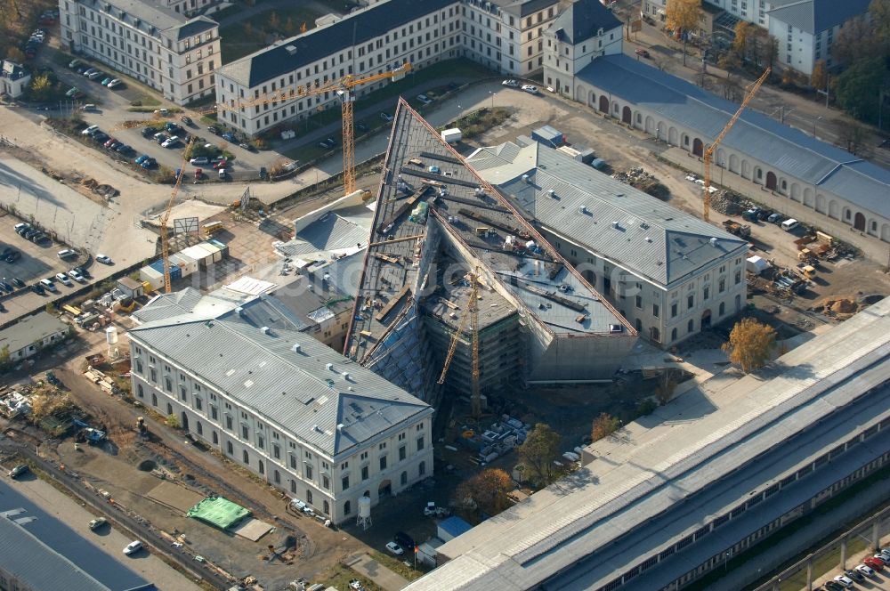 Dresden aus der Vogelperspektive: Baustelle zum Umbau Militärhistorisches Museum der Bundeswehr ( MHM ) in Dresden im Bundesland Sachsen