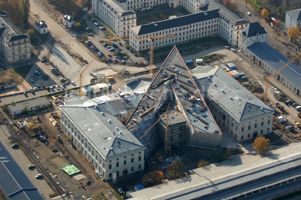 Luftbild Dresden - Baustelle zum Umbau Militärhistorisches Museum der Bundeswehr ( MHM ) in Dresden im Bundesland Sachsen