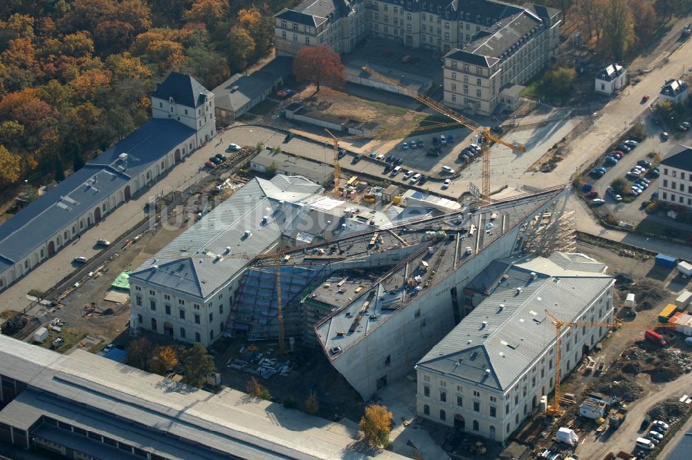 Luftaufnahme Dresden - Baustelle zum Umbau Militärhistorisches Museum der Bundeswehr ( MHM ) in Dresden im Bundesland Sachsen