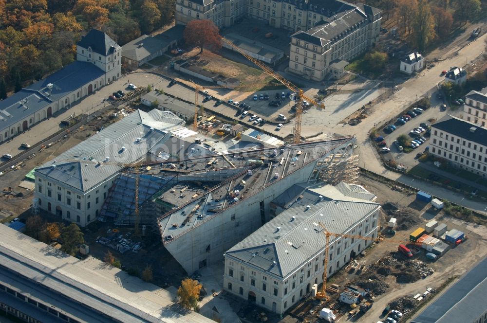 Dresden von oben - Baustelle zum Umbau Militärhistorisches Museum der Bundeswehr ( MHM ) in Dresden im Bundesland Sachsen