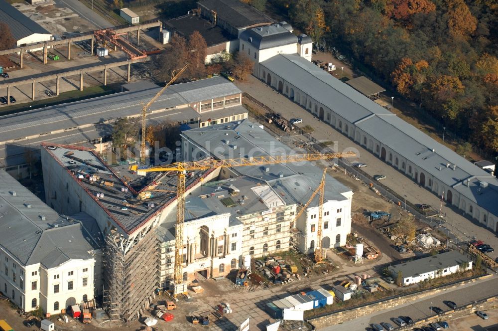 Luftaufnahme Dresden - Baustelle zum Umbau Militärhistorisches Museum der Bundeswehr ( MHM ) in Dresden im Bundesland Sachsen