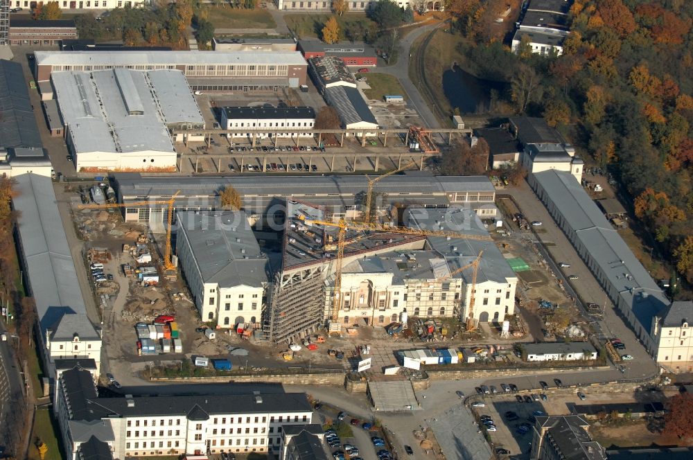 Dresden aus der Vogelperspektive: Baustelle zum Umbau Militärhistorisches Museum der Bundeswehr ( MHM ) in Dresden im Bundesland Sachsen