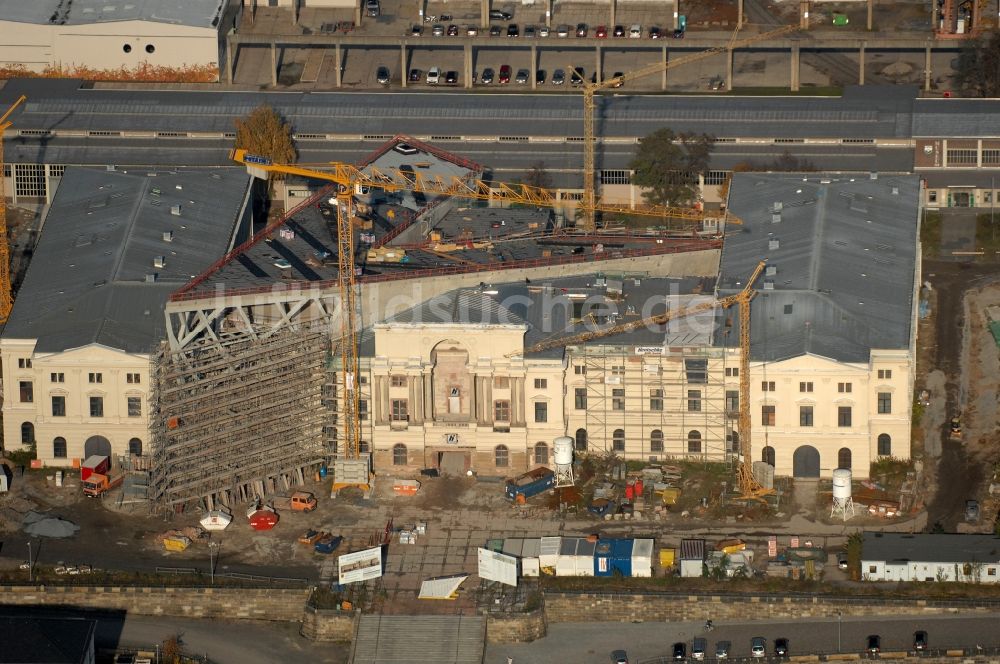 Luftaufnahme Dresden - Baustelle zum Umbau Militärhistorisches Museum der Bundeswehr ( MHM ) in Dresden im Bundesland Sachsen