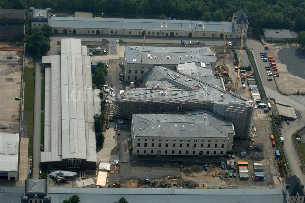 Dresden aus der Vogelperspektive: Baustelle zum Umbau Militärhistorisches Museum der Bundeswehr ( MHM ) in Dresden im Bundesland Sachsen