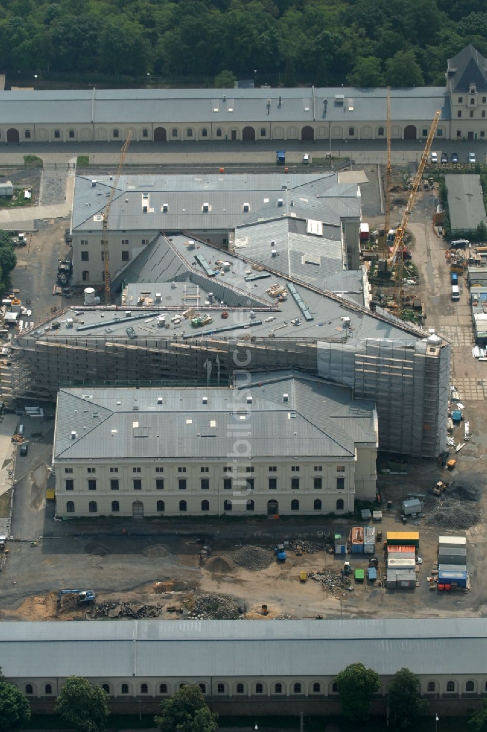 Luftaufnahme Dresden - Baustelle zum Umbau Militärhistorisches Museum der Bundeswehr ( MHM ) in Dresden im Bundesland Sachsen