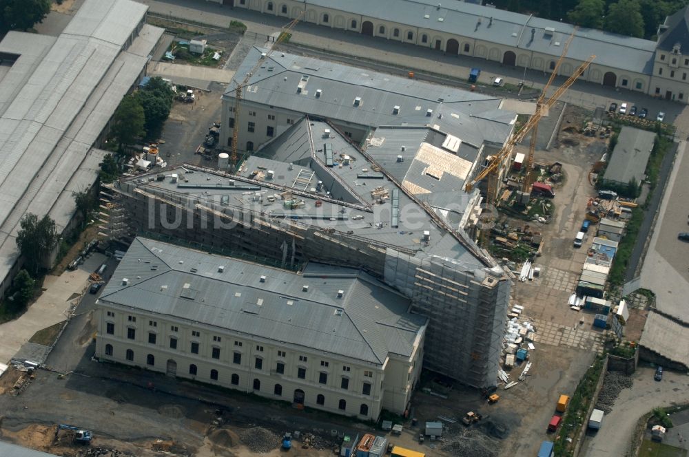 Dresden von oben - Baustelle zum Umbau Militärhistorisches Museum der Bundeswehr ( MHM ) in Dresden im Bundesland Sachsen